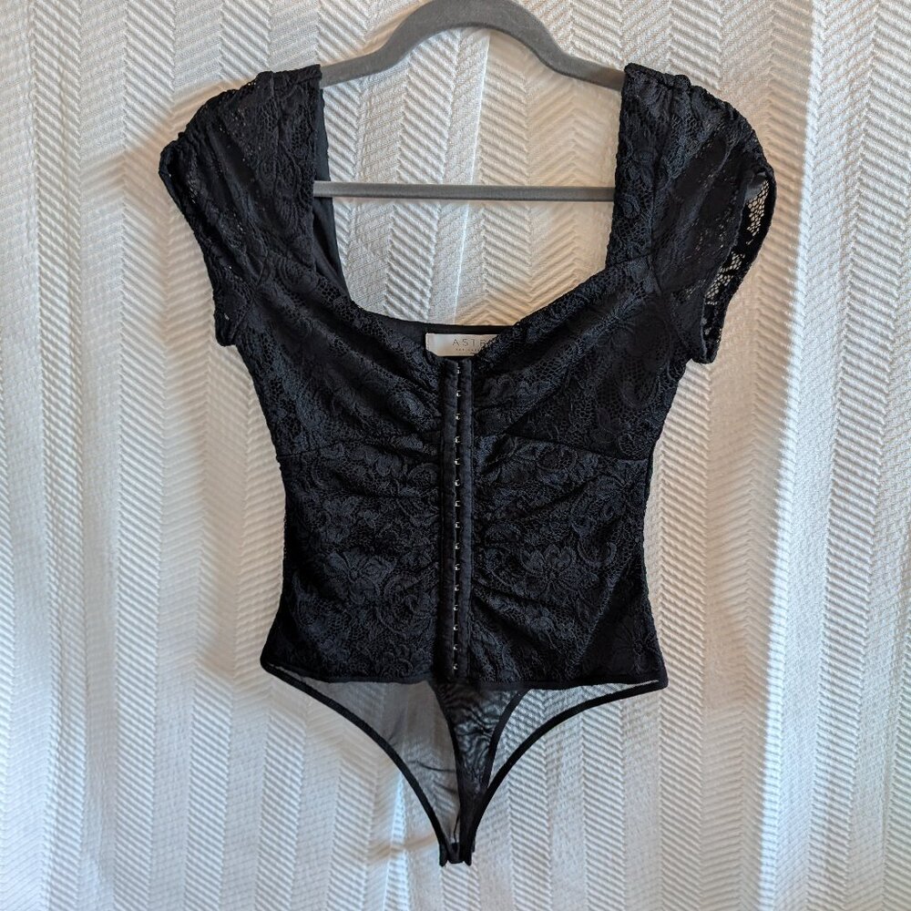 ASTR the Label Black Lace Bodysuit Corset Style Size XS Whimsigoth Dark Romantic